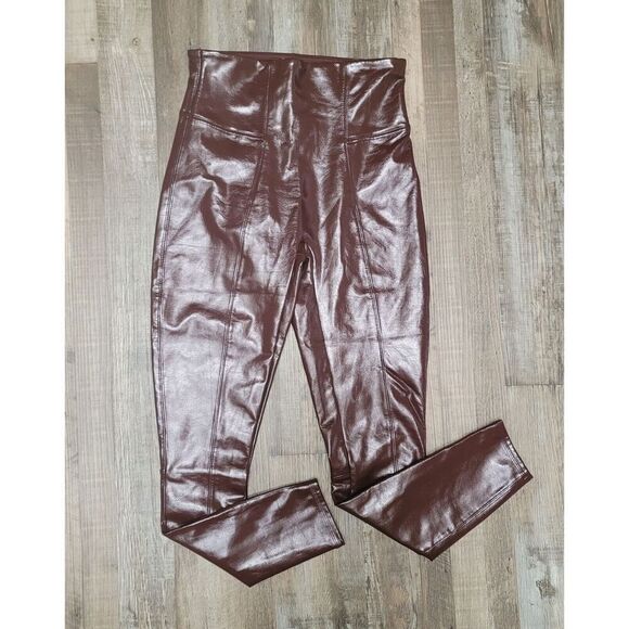 Spanx Faux Patent Leather Leggings Medium Burgundy Red - Picture 1 of 8